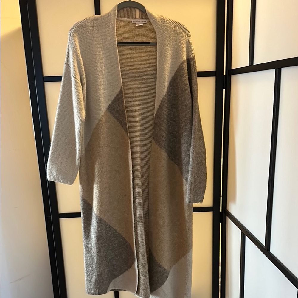Colorblock Open Front Cardigan Sweater - Beige and Gray
